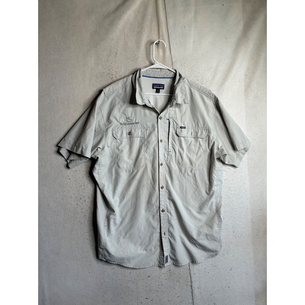 Patagonia Mens XXL Gray Ripstop Short Sleeve Fishing Shirt High Lonesome Ranch